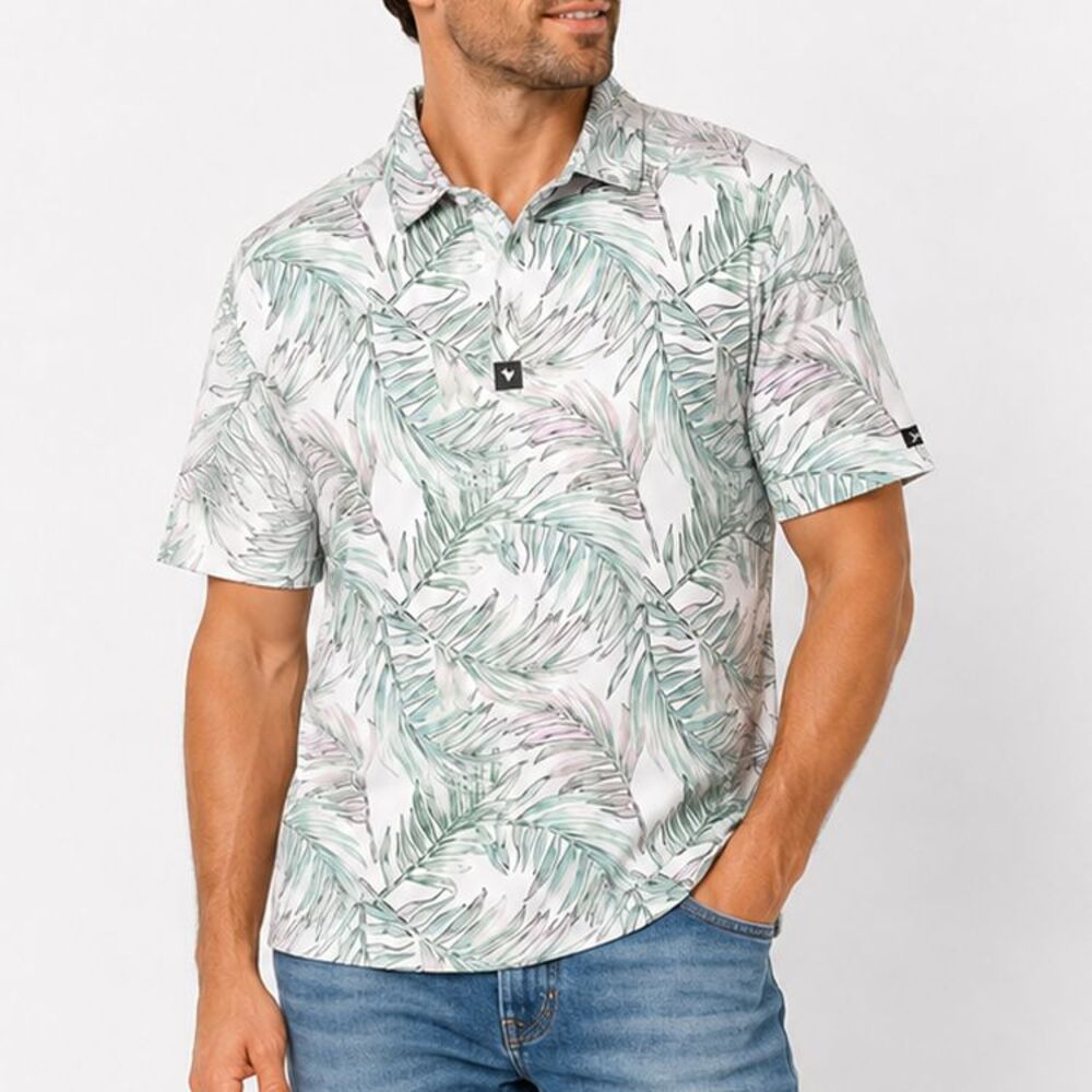 Bad Birdie Polo Shirt Men's 2XL Tropical Palm Leaf Print Golf Performance Stretc